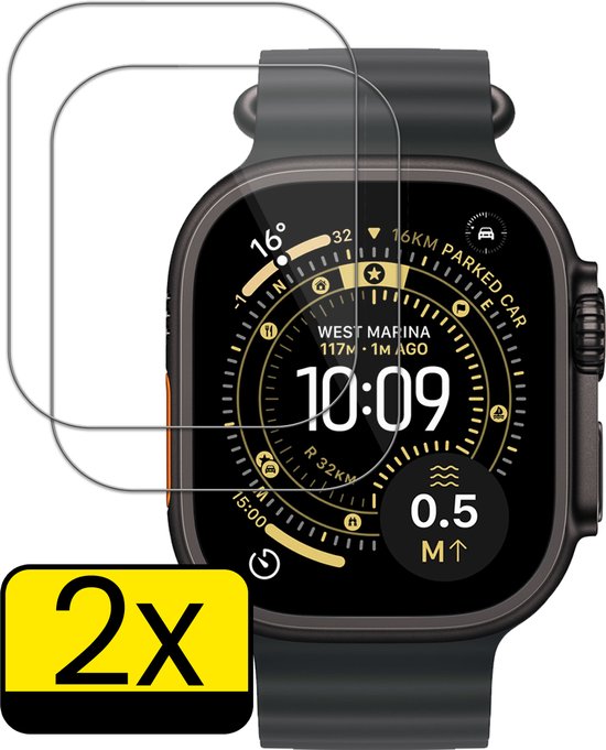 Screenprotector - 2 Stuks - Geschikt voor Apple Watch Ultra 3 (49 mm) - Sterk & Shockproof - Tempered Glass - Beschermglas Screen Cover - Gehard Glas - Bescherm Protector voor Smartwatch
