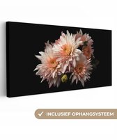 Peinture sur toile 160x80 cm - Décoration murale Chrysanthème - Fleurs - Wit - Nature - Zwart - Décoration murale murale salon - Décoration chambre - Accessoires de chambre - Peintures