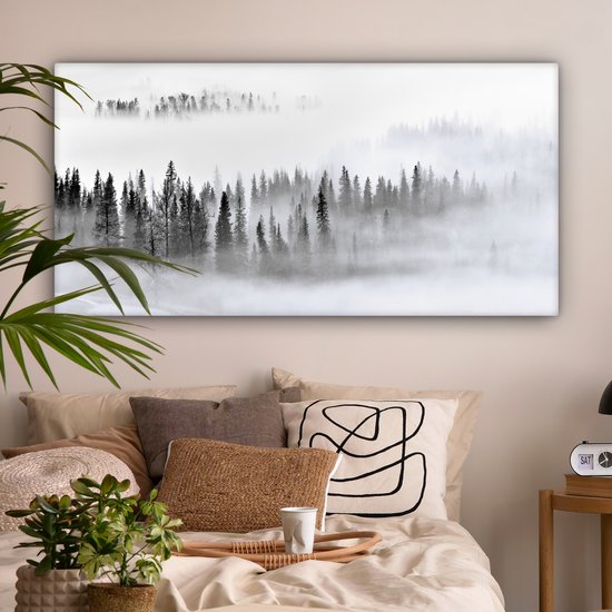 Peinture sur toile - Arbres - Brume - Forêt - Nature - Canvasdoek - 160 x 80 cm - Photo sur toile - Peinture de nature
