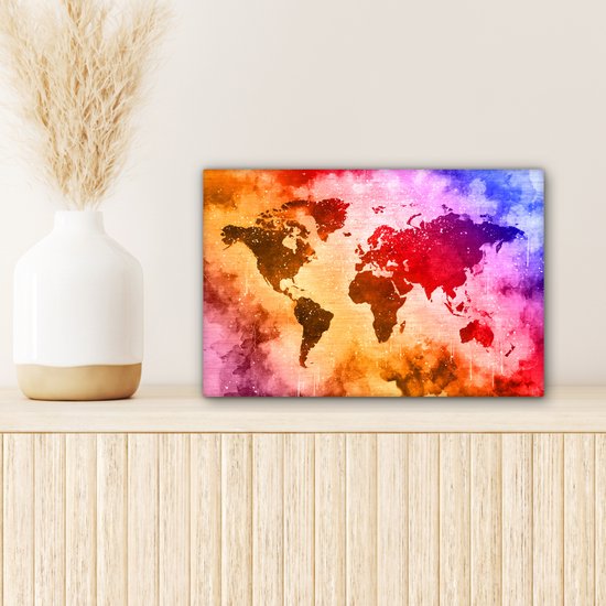 Wereldkaart aux couleurs chaudes de la peinture sur fond avec motif texturé 30x20 cm