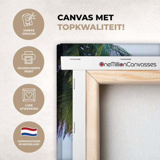 Tableau sur Toile Plage - Palmiers - Balançoire - 120x80 cm - Décoration murale