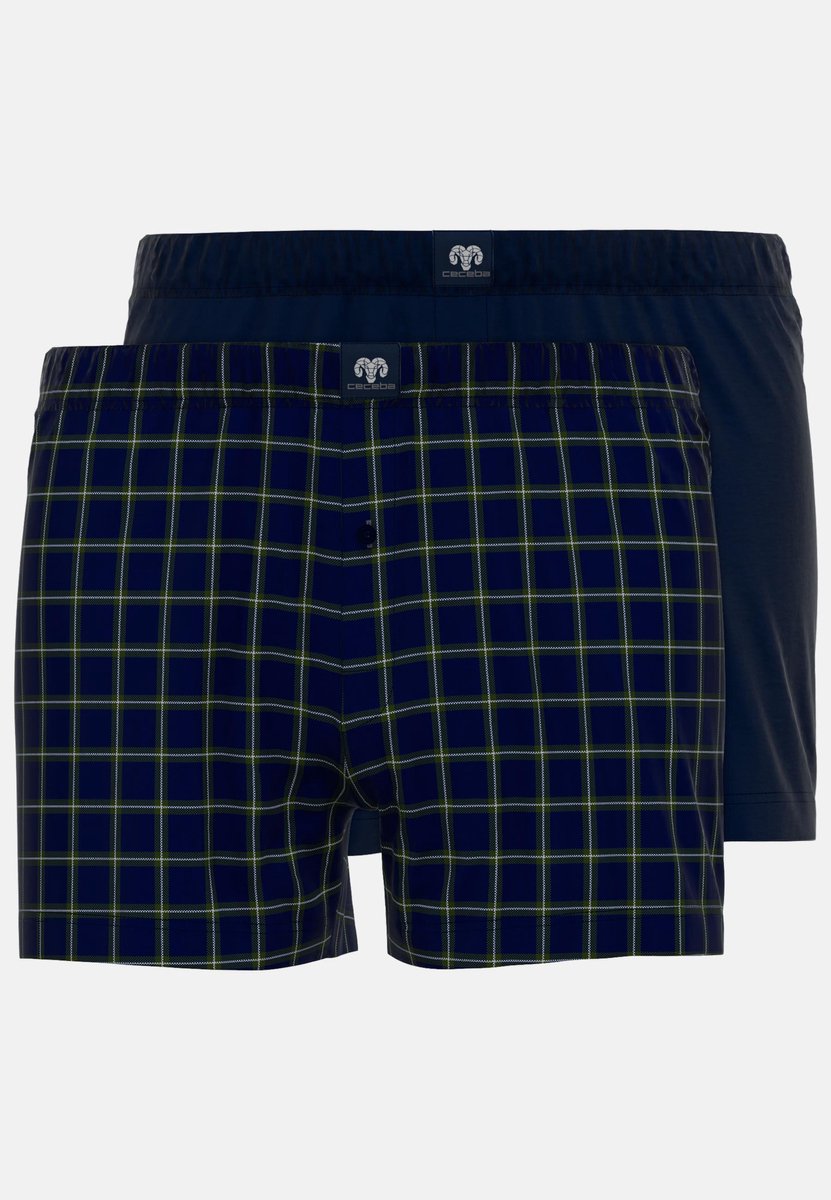 CECEBA heren 2P wijde boxershorts check blauw II