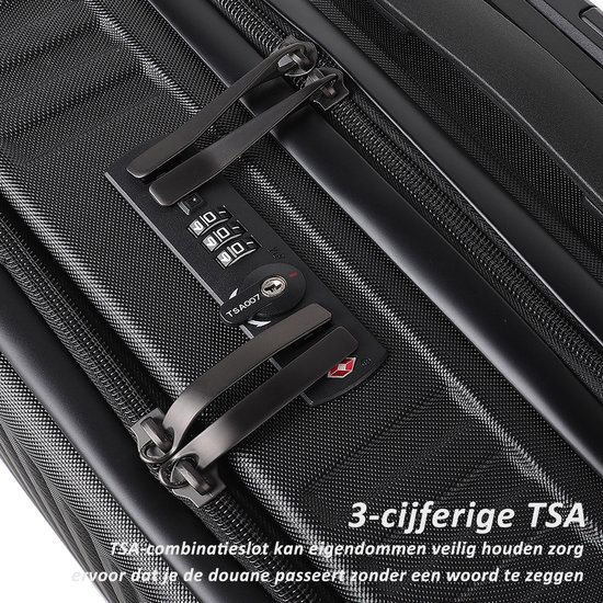 Detail van een zwart 3-cijferig TSA-combinatieslot op een koffer.