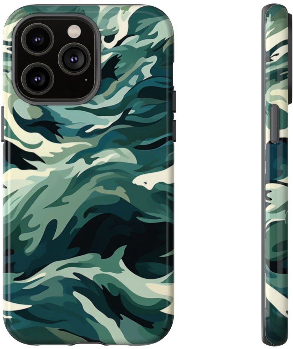 Abstracte Oceaangolven met Haaienpatroon – Telefoonhoesje Geschikt voor iPhone 14 Pro Max