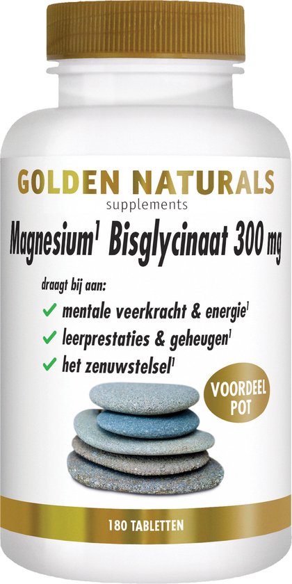 Golden Naturals Magnesium Bisglycinaat 300mg (180 veganistische tabletten)