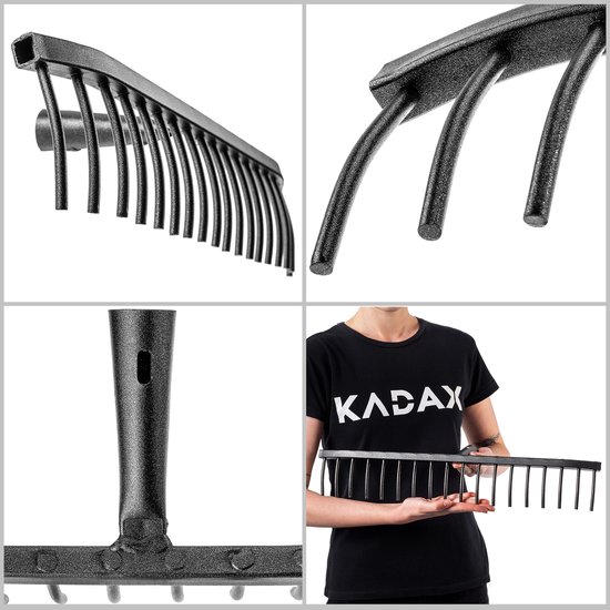 KADAX Tuinhark van staal, steenhark, hark zonder steel, robuuste rekenkop, hark, tuingereedschap (rechthoekig, 18 tanden) van Merkloos	 — afbeelding 5