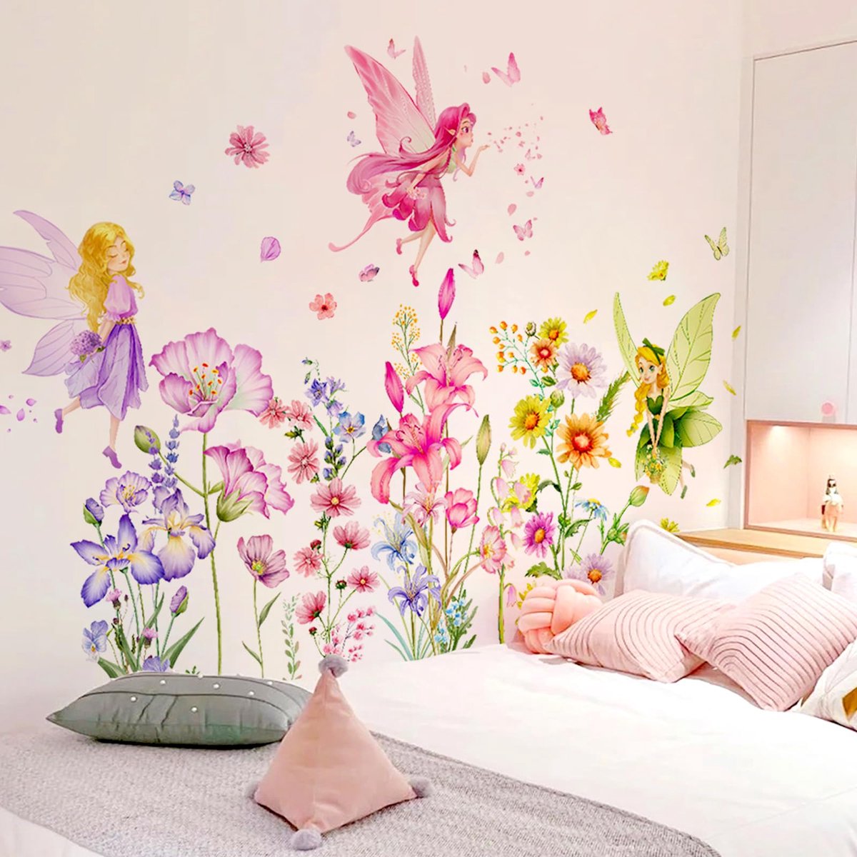 Image of 3 stuks wandtattoos, kinderkamer, muurstickers kinderkamer, bloemenfee, wandtattoo, bloemen, wandtattoo, kinderkamer, wandtattoo, vlinders, zelfklevende muurstickers, bloemen (30 x 100 cm)