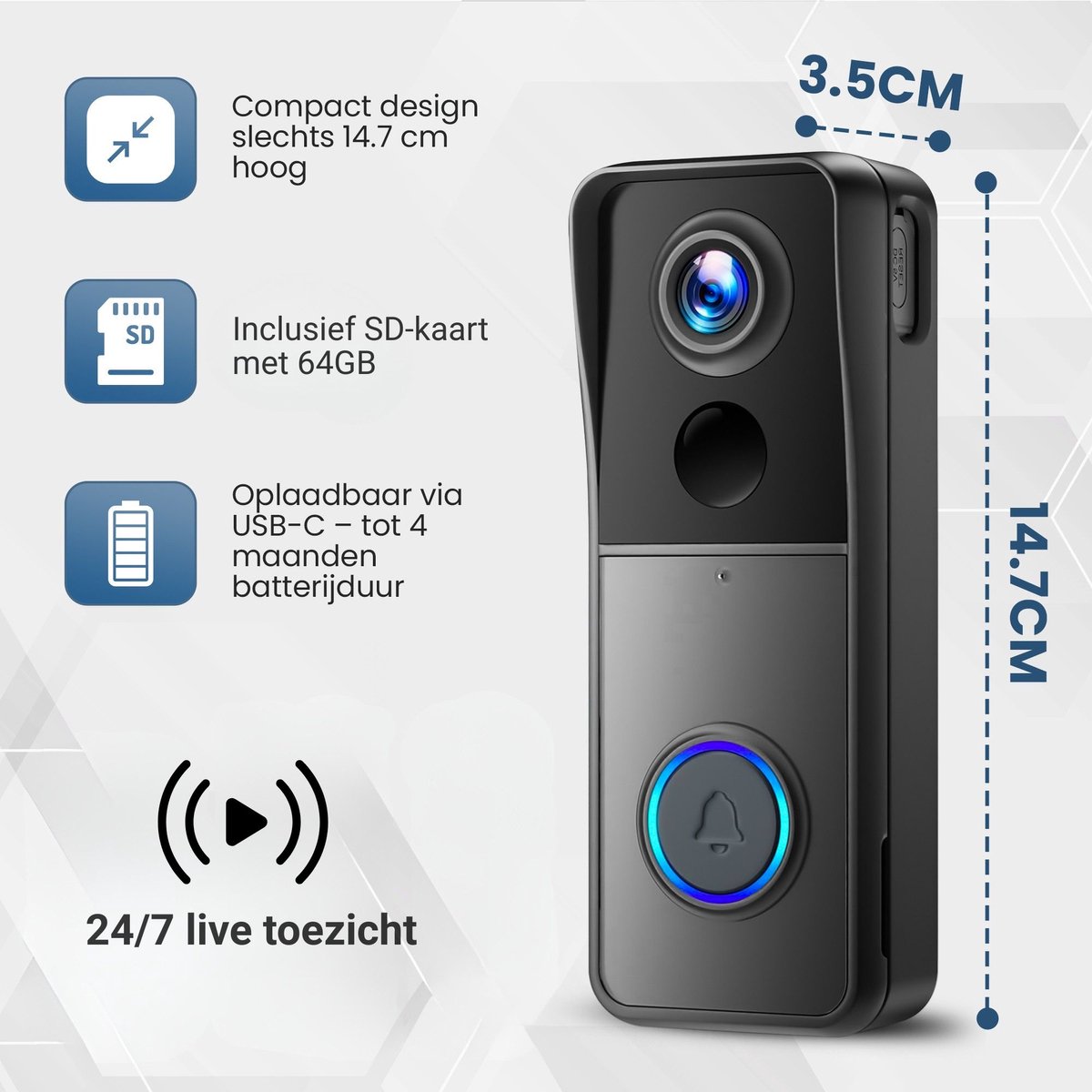 Powell Deurbel met Camera - Deurbel Draadloos - Video Deurbel - Met Wifi - Met Microfoon - 2K Video - 32GB Geheugen - Zwart — cadeau in Elektronica - foto 5