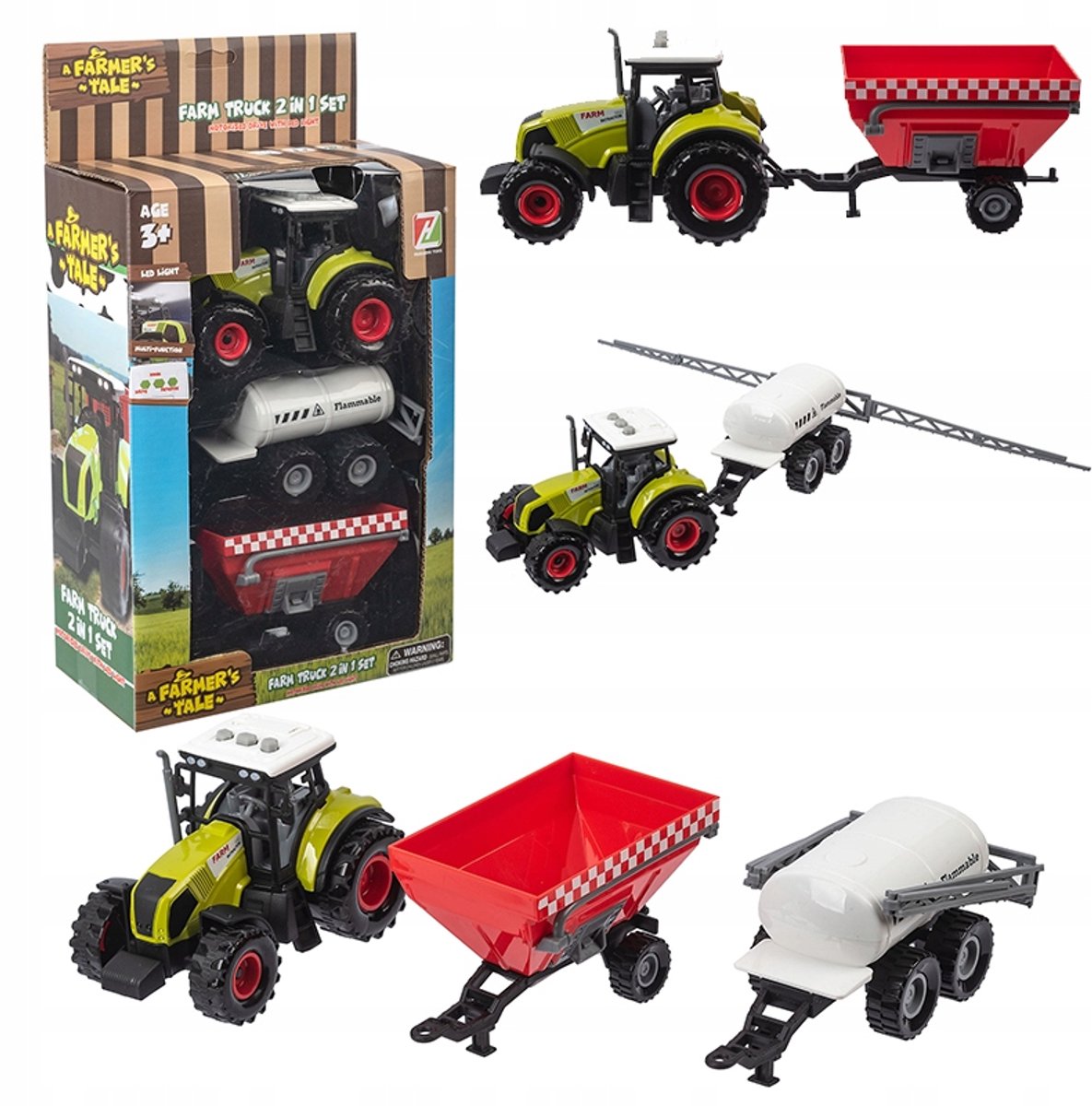 Boerderijspeelgoed Tractor met 2 Aanhangers en Spuitmachine