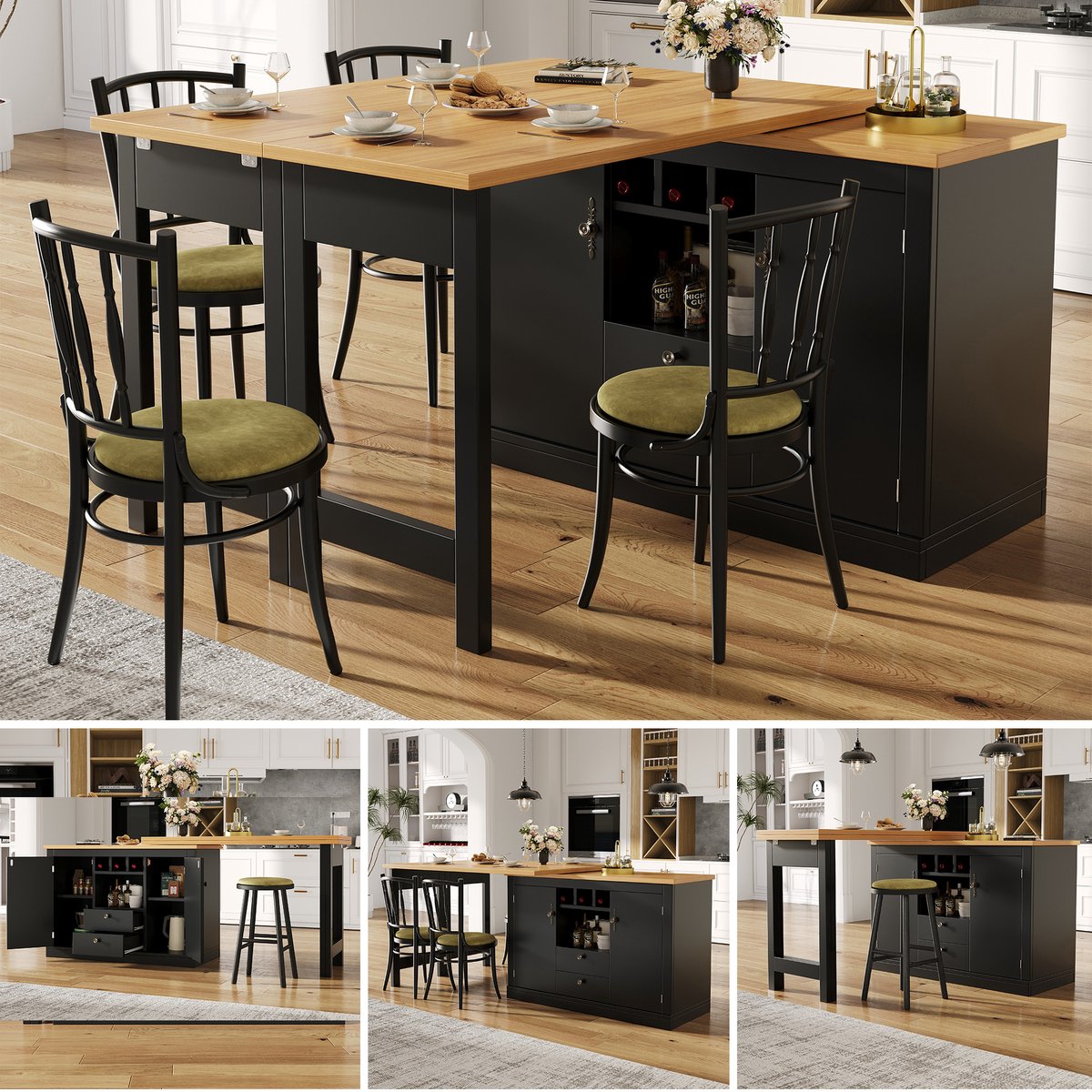 Hoge Kwaliteit Uitschuifbare Bartafel (120-180 cm) - 360° Draaibare Zwarte Design Hoge Tafel - Voor Woonkamer, Eetkamer & Kantoor