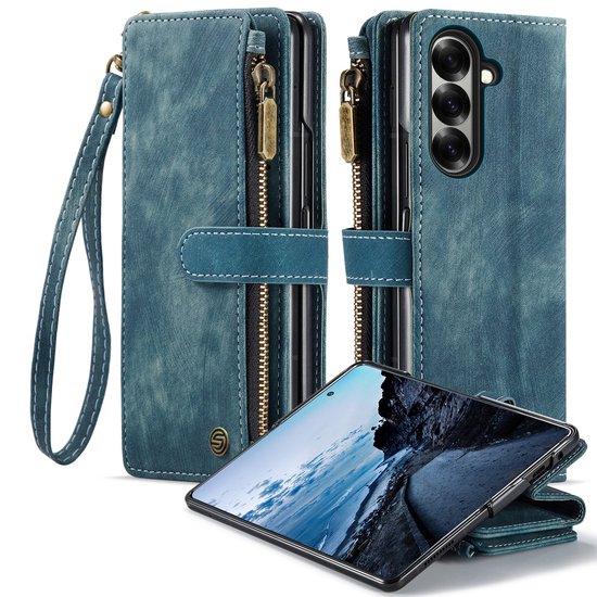 Étui portefeuille Samsung Galaxy Z Fold 7 - Porte-cartes - Béquille - Dragonne - Chargement sans fil - Bleu