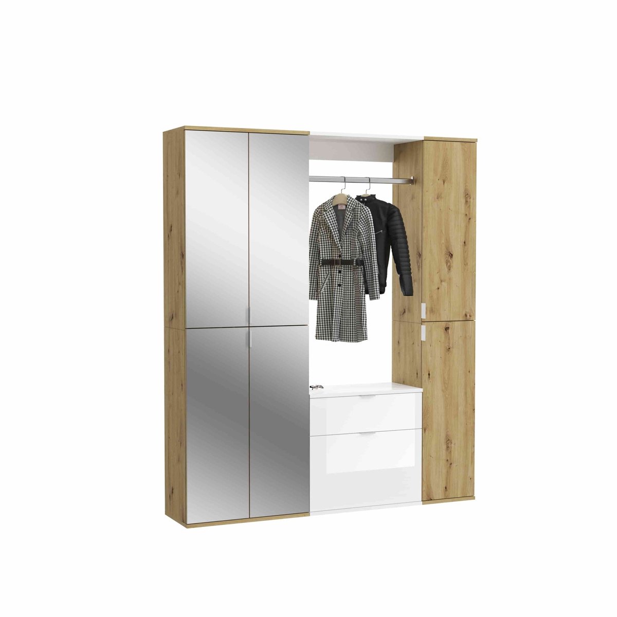Furnilux ProjektX garderobe-opstelling eiken decor, spiegel - 152x193x34cm Eiken, Wit