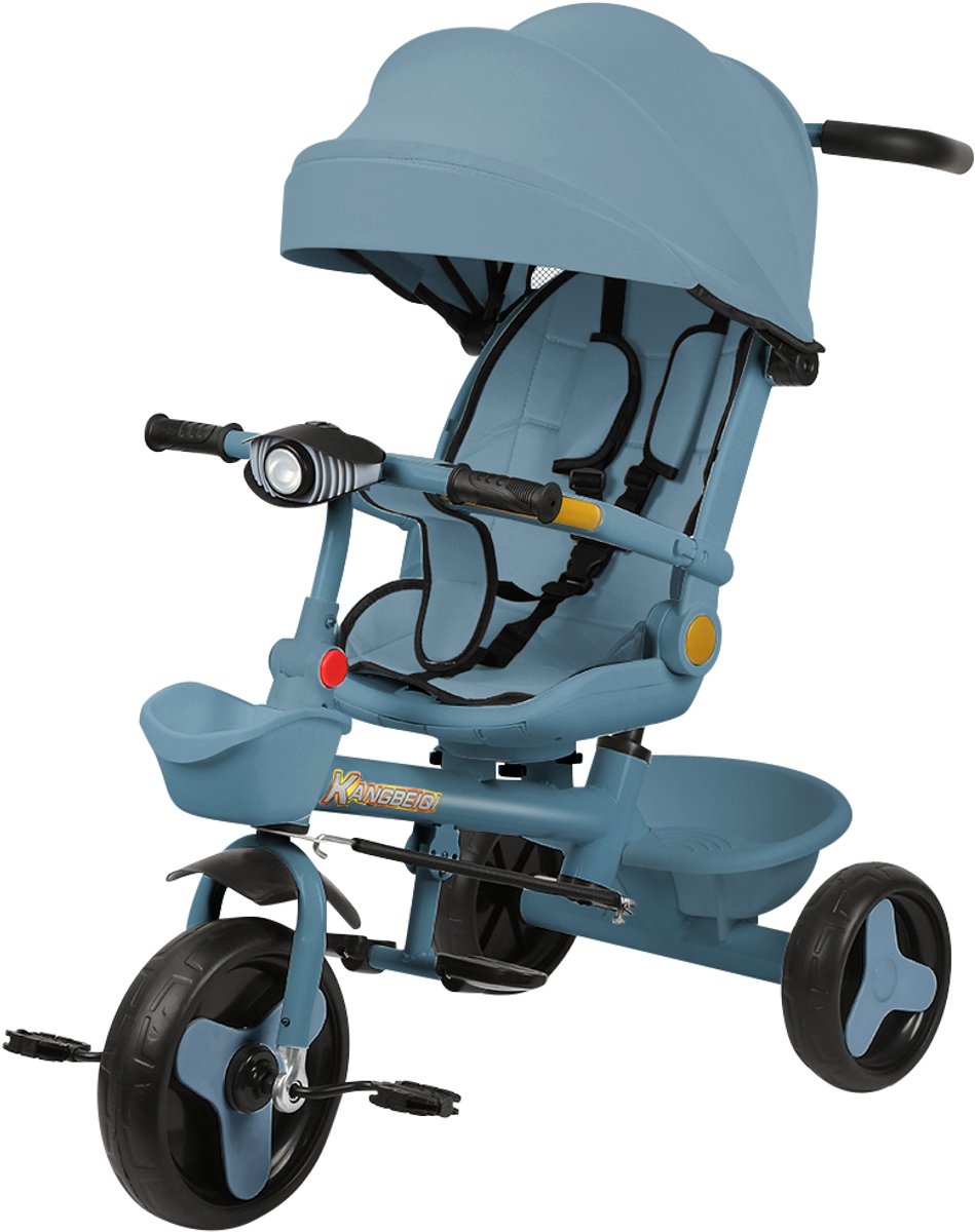 PIPIPOXER-Kinder Driewieler met duwstang voor kinderen, draaibare zitting met muziek, Blauw