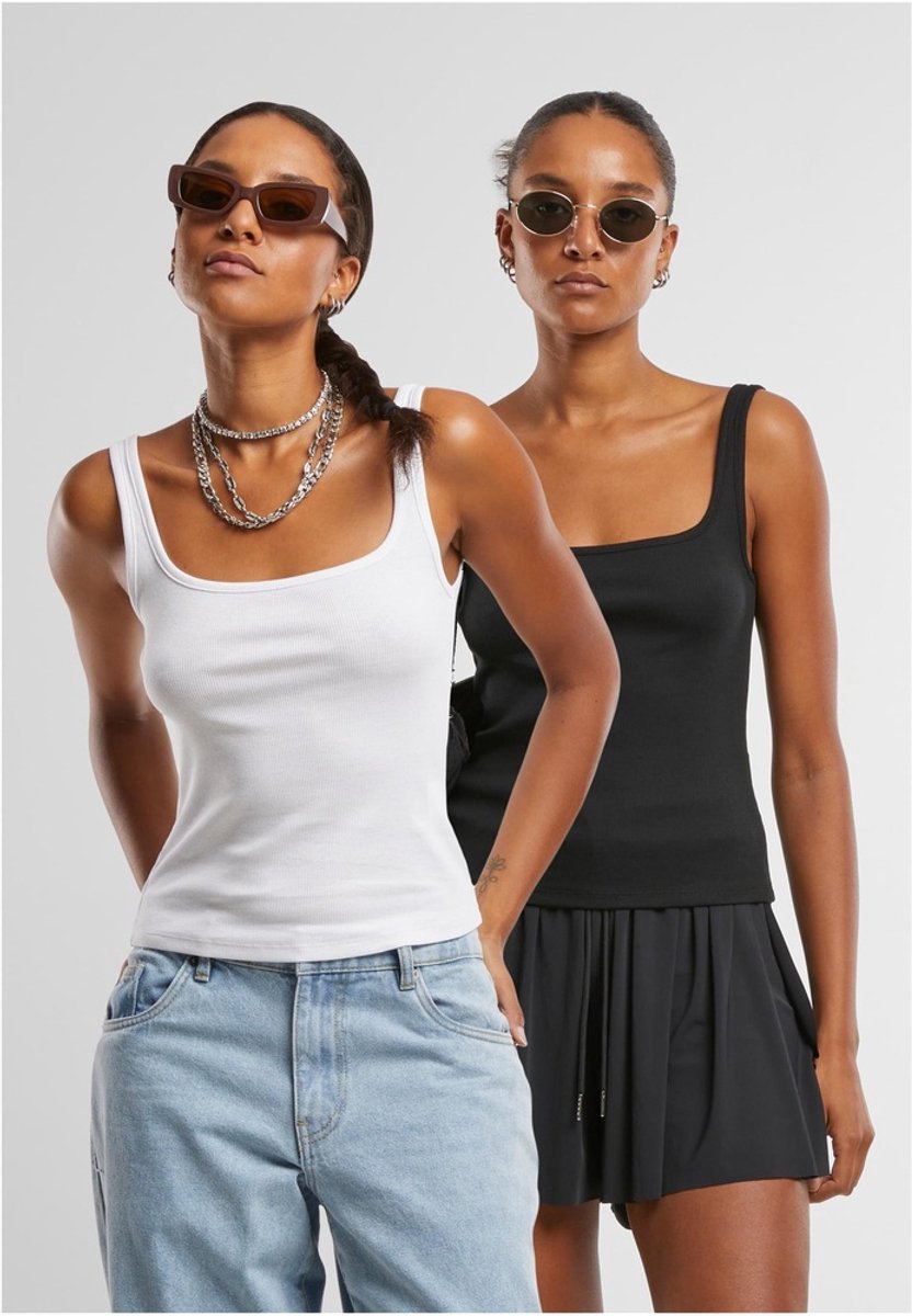 Urban Classics Wide Neck Rib 2Pack Mouwloze top 5XL Zwart