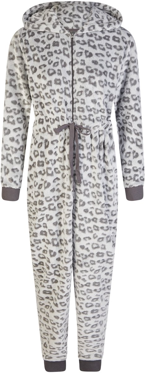 By Louise Dames Huispak Onesie Fleece Grijs Panterprint - Maat S