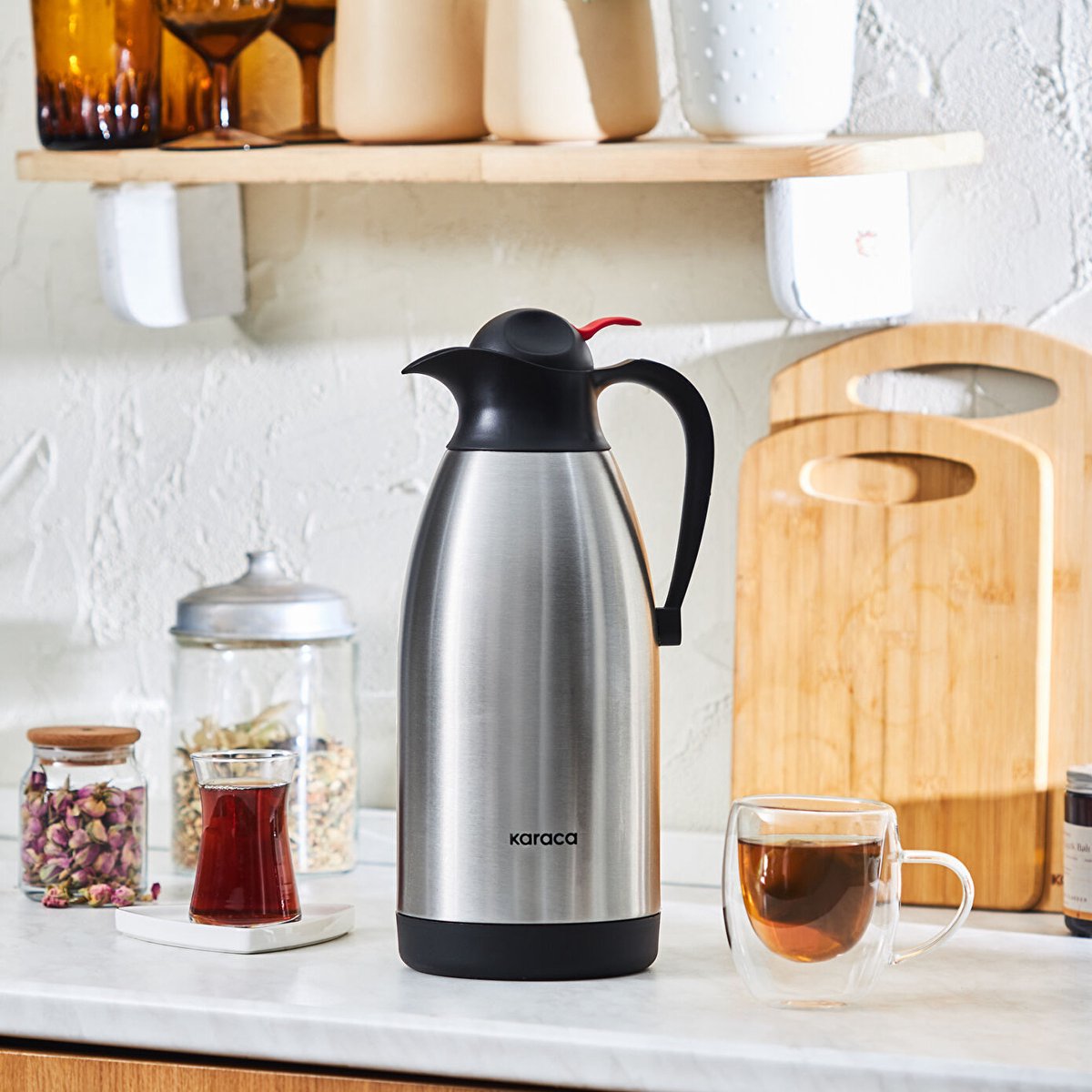 Karaca Clark RVS Thermoskan 2,5 Liter – Dubbelwandige Isolatie – Roestvrij Staal – Thermoskan voor Koffie & Thee