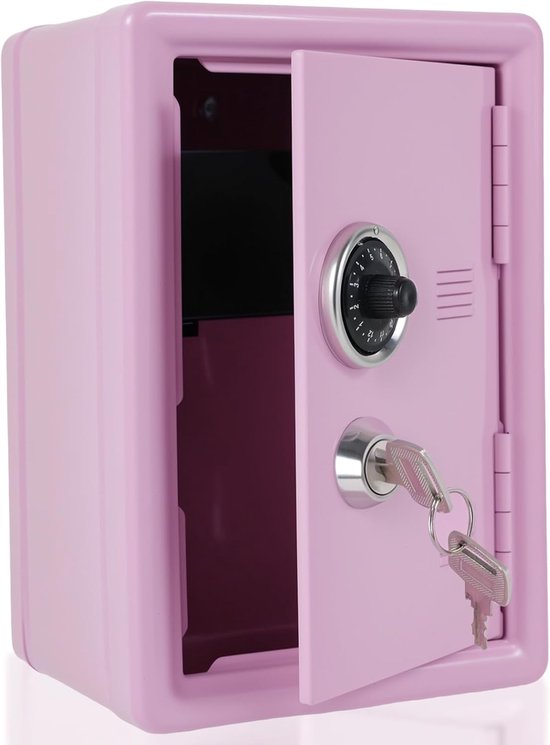 Boîte de rangement amovible et sécurisée pour enfants, en métal, avec deux clés, jolie tirelire. Convient pour les pièces et les billets (rose).