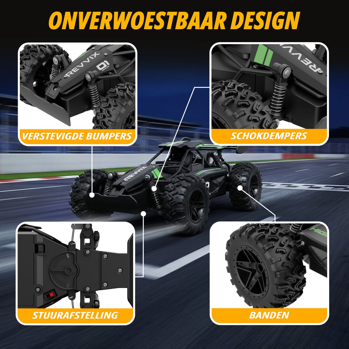 Revvix Bestuurbare Auto - RC Auto - Afstandsbestuurbare auto - Radiografisch bestuurbare auto - Race auto afstandbestuurbaar - RC Drift Car - Offroad Buggy - 2 Accu's - 15 km/u - Buiten - voor Jongens & Volwassenen — afbeelding 5