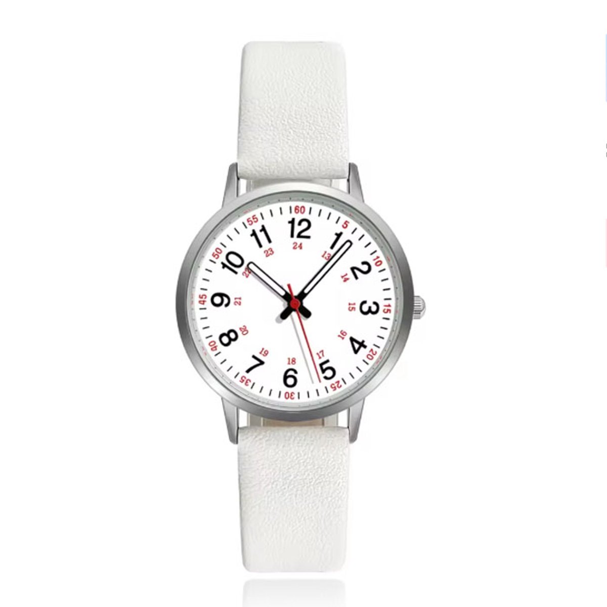 Fris horloge met witte band en rode accenten