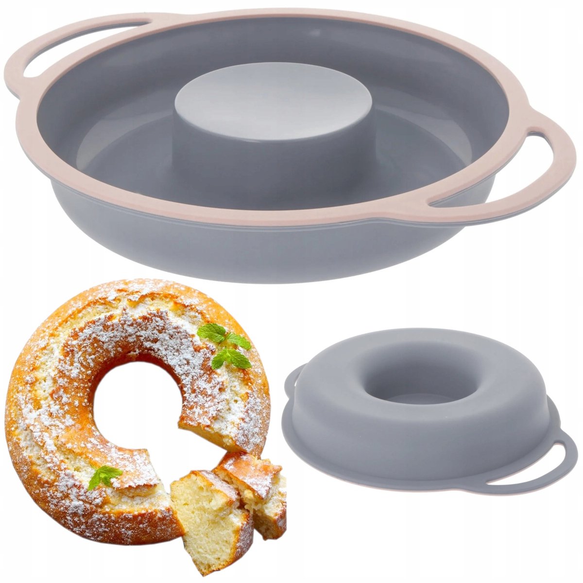 Siliconen donut bakvorm 23 cm met handvatten en versteviging