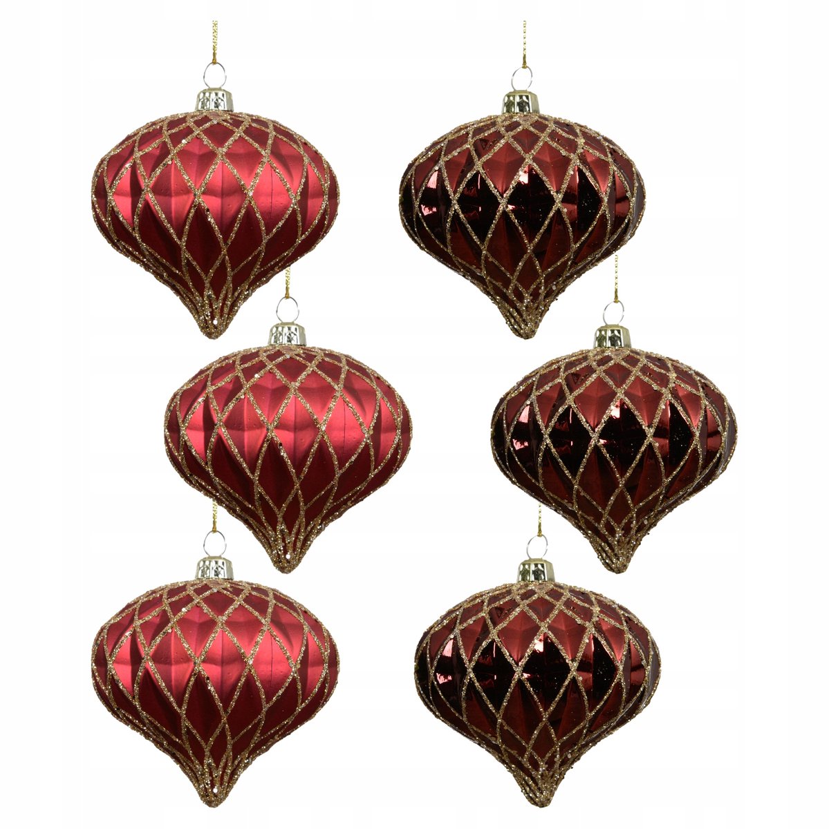 Bordeaux Rode Kerstballen 8 cm, 6 stuks, onbreekbaar, met gouden decoratie