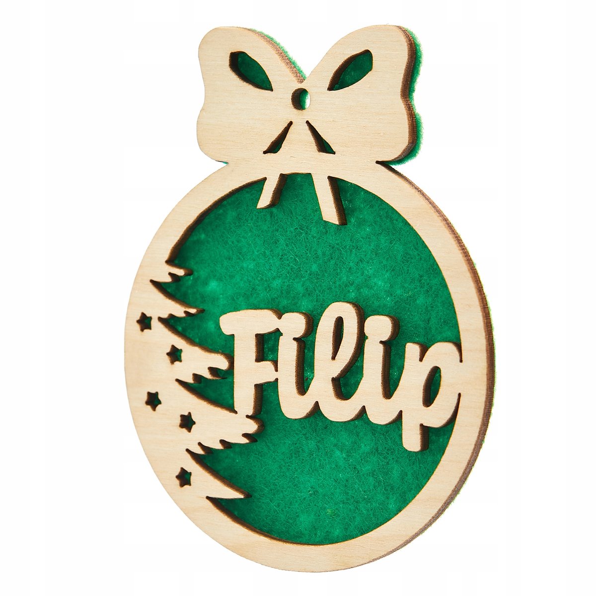 Groene Houten Kerstbal met Naam - Unieke Decoratie