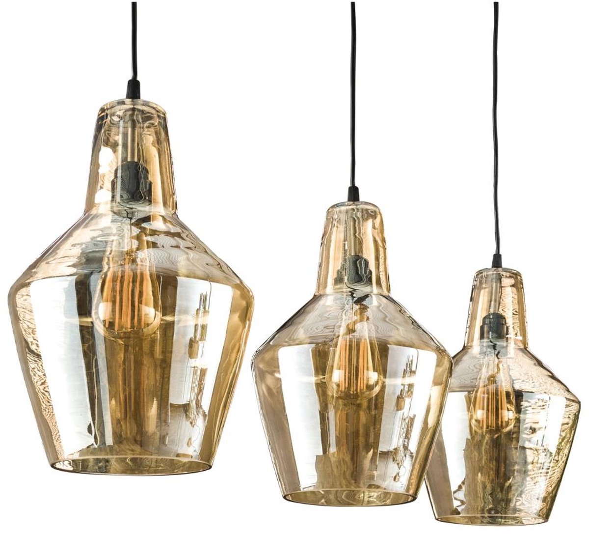 Giga Meubel Hanglamp Kegel - Amber Glas - 3-Lichts - 112x25x150cm