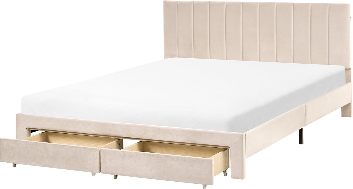 Beliani LONZAC - Bed met opbergruimte - Beige - 160 x 200 cm - Fluweel