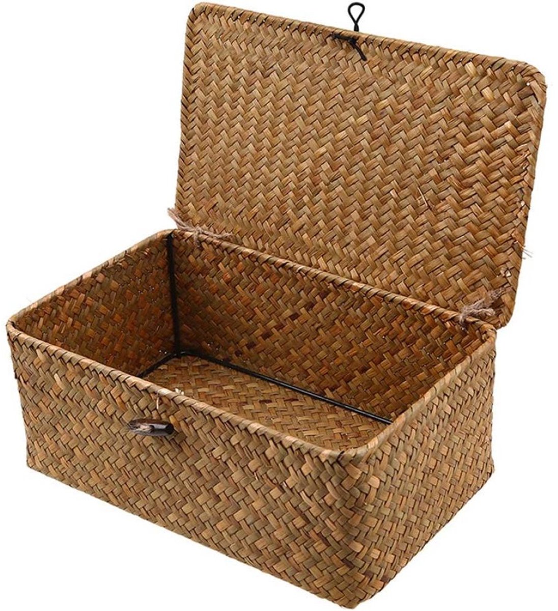 Elkuaie Gevlochten rieten opbergdoos - set met deksel voor kast of plank - handgevlochten design met deksel - 1 stuks - voor binnenruimtes natuurlijk