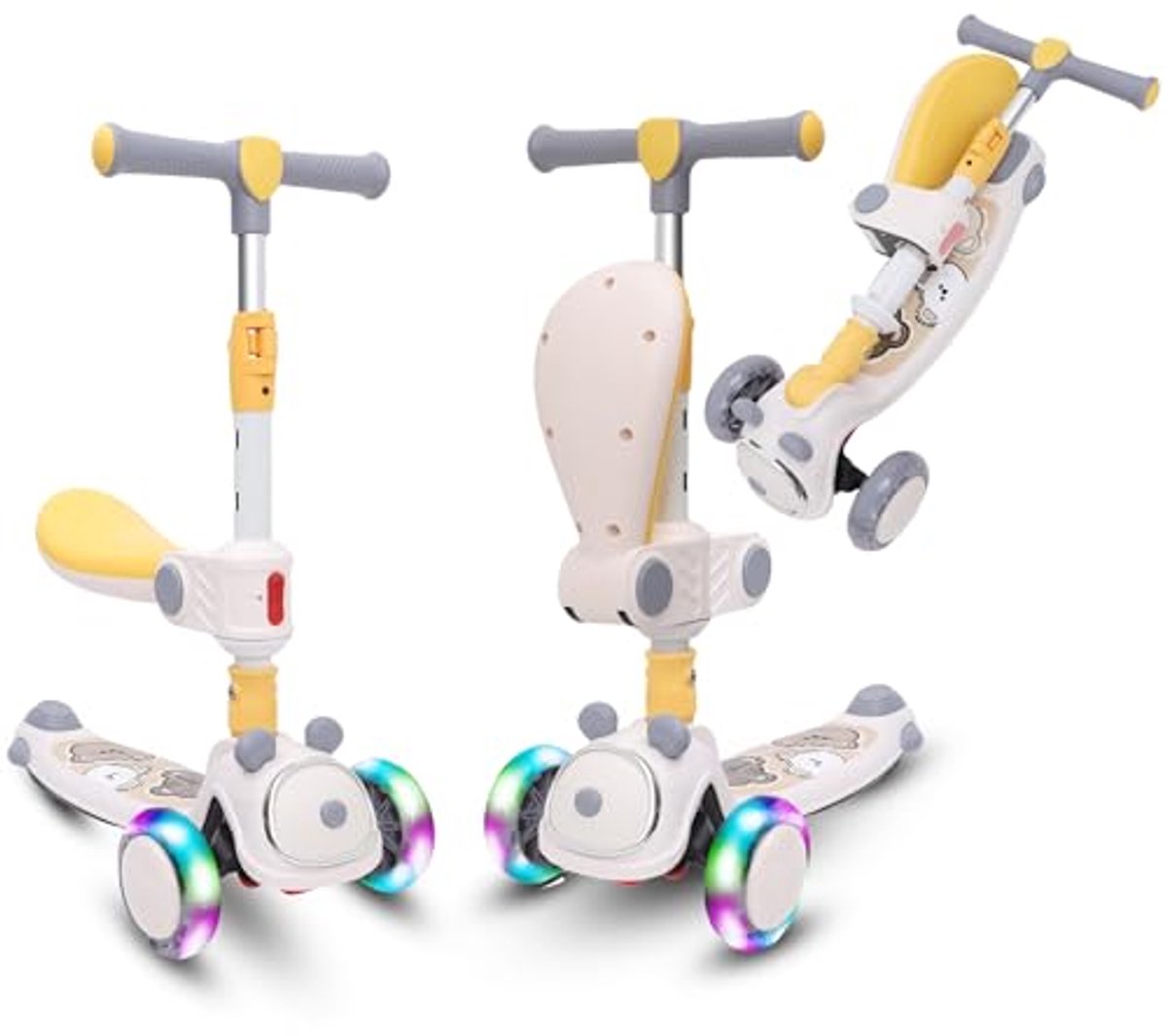 Image of 2-in-1 Opvouwbare Kinderstep met Zitting voor Kinderen van 1-12 Jaar - Veilig en Lichtgewicht met LED-wielen