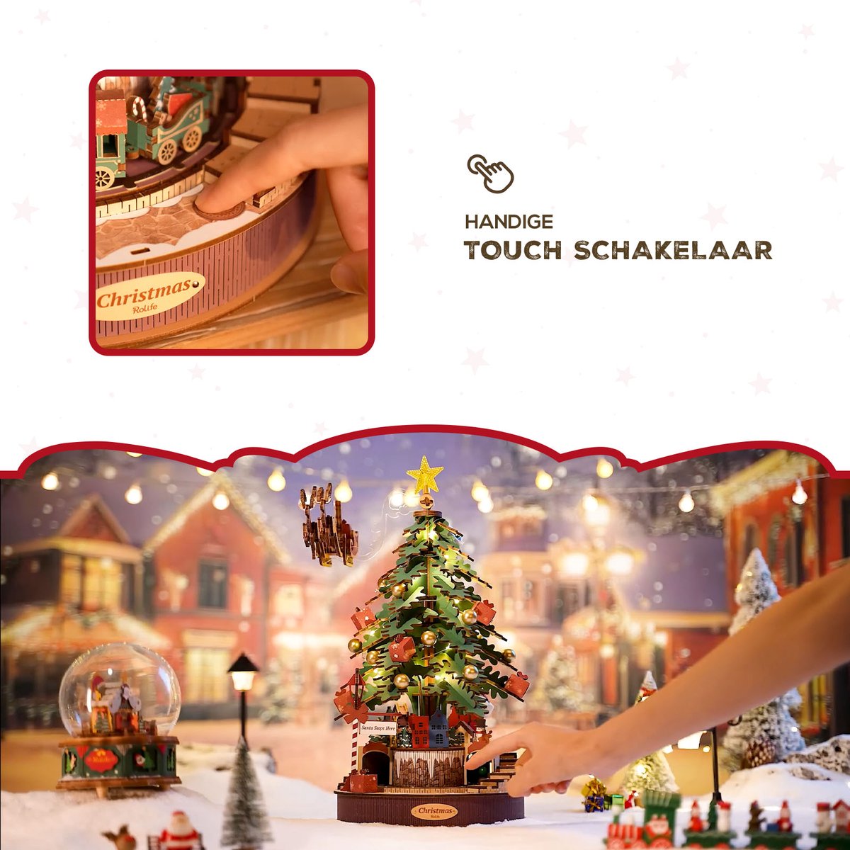 Robotime Christmas Melody Tree 3D Houten Muziekdoos – Kerstboom Bouwpakket – 319 Onderdelen - 30x30x40cm — afbeelding 9