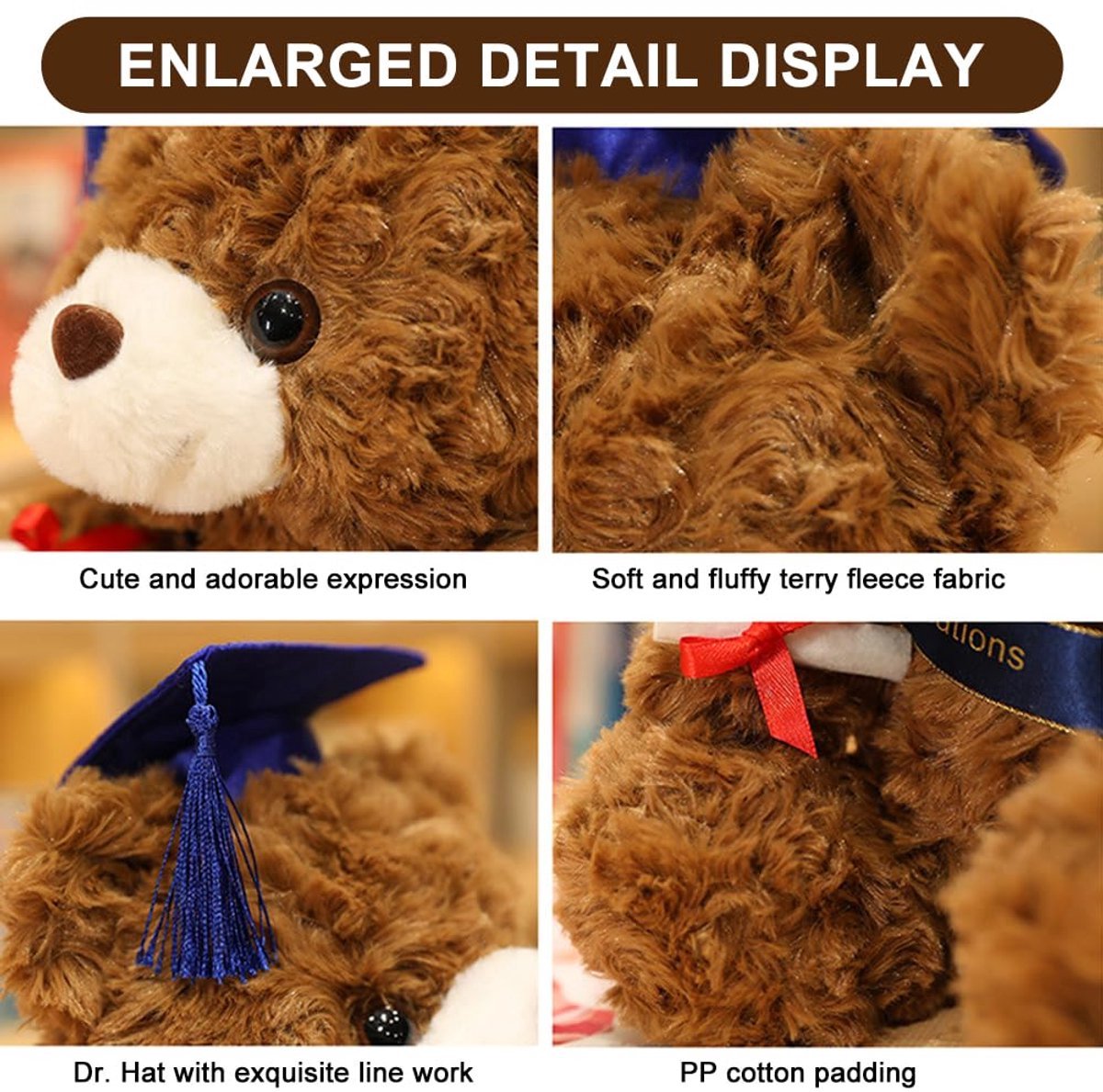 Teddybeer knuffelbeer - Pluche knuffels met diploma en doctorshoed voor meisjes en jongens - Afstudeercadeau - Geslaagd examen cadeau - Bachelor diploma cadeau - beertjes knuffels - 23 cm — afbeelding 7