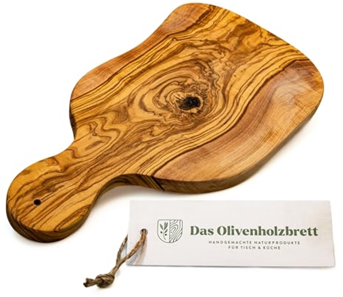 Natuurlijke olijfhouten snijplank met handvat - 30 cm