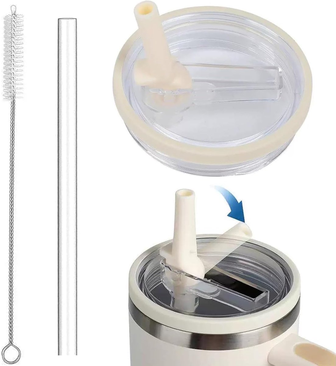 Set van 2 Bekers met Rietjes - Vlekkeloos - Spatbestendig - Herbruikbare Deksel Sets