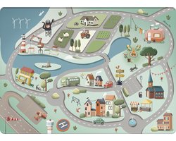 Mats & Joy® Auto Speelmat Roadtrip Grijs 130x180cm - Fluweelzacht Auto Tapijt - Anti-slip Autokleed - Wasbaar Speelkleed voor Kinderen
