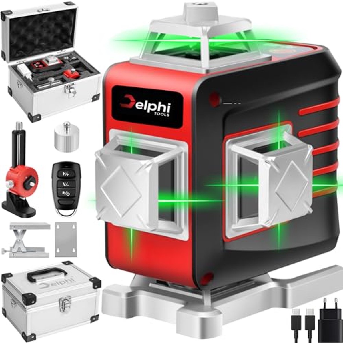Image of 4D Kruislijnlaser met Afstandsbediening – Zelfnivellerende 360° Laser met 16 Lijnen en Extra Accu