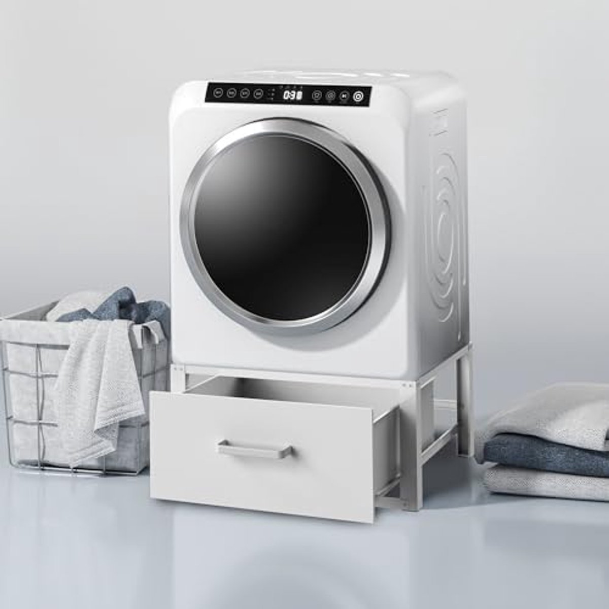 Wasmachine-onderstel met lade - Verhoogd voetstuk voor wasmachine - Modern design met rubberen voetjes