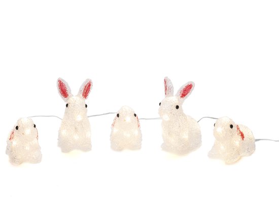 Figurine de Noël illuminée pour l'extérieur - 5 lapins - 40 LED - Blanc chaud - Dimmable - 15 cm de haut - Éclairage de Noël