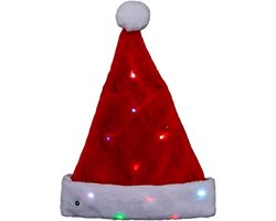 Feeric Kerstmuts - rood - met gekleurd LED verlichting - L30 x H30 cm - volwassenen - verlichte kerstmuts