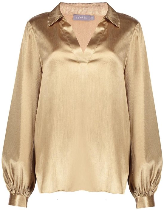 Geisha Blouse Satin Look Blouse Met V Hals 53530 14 000720 Sand Dames Maat - XS