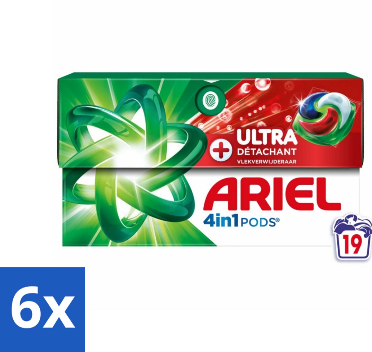 6 x Ariel - 4in1 Wasmiddel Pods - Ultra Vlekverwijderaar - 19 Pods - Wasmiddel Pods - Vlekkenverwijderaar - Ariel - Wasmiddel - Wascapsules