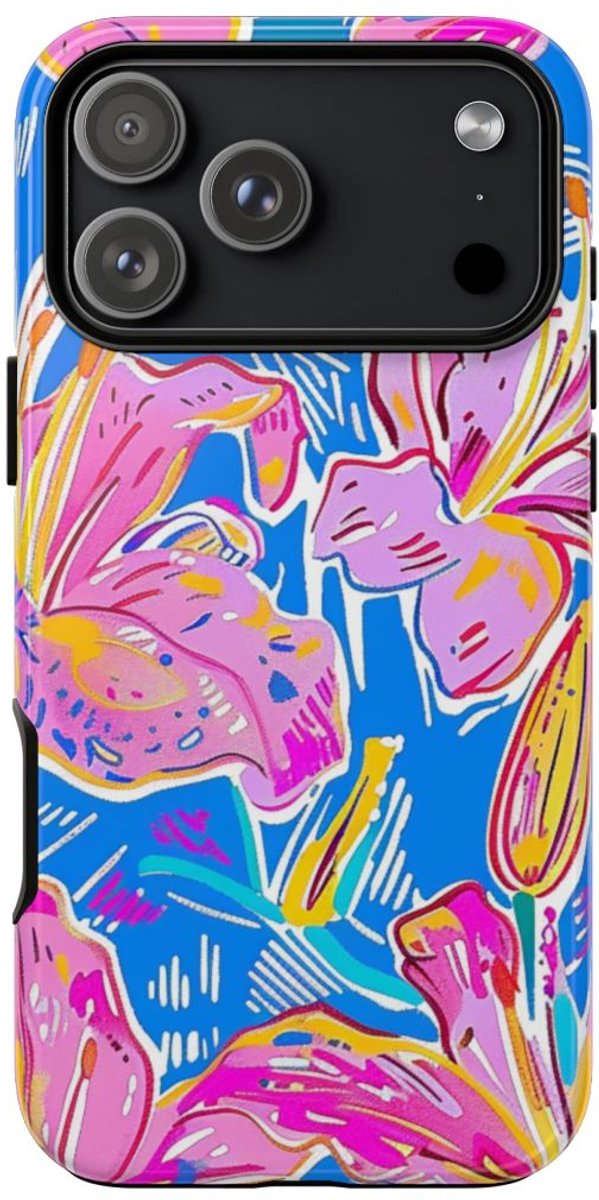 Felroze en Gele Bloemenprint – Telefoonhoesje Geschikt voor iPhone 17 Pro Max