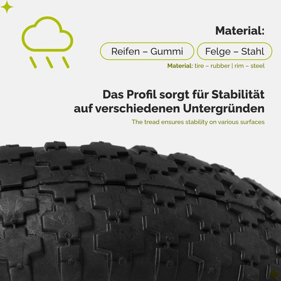 GARRONDA - Vervangwiel Kruiwagen 4.00-6 Kruiwagenwiel Ø 320 mm Luchtband 2PR Band tot 90 kg met As Stalen Velg Kogellager voor Tuinwagen Erf Bouwplaats GD-0163, Zwart-Rood van Garronda — afbeelding 3