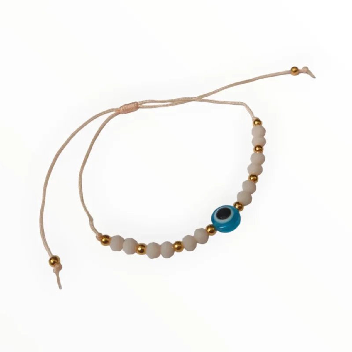 Aramat Jewels | Armbanden | Verstelbare touw armbandje boze oog | Beige | |2mm | Metaal | Kinderen, Volwassenen | Verkleurd niet
