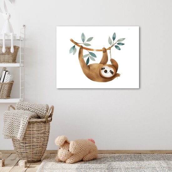 Tableau sur toile 80x60 cm - Décoration murale chambre enfant Paresseux - Animal - Animaux de la jungle - Décoration murale chambre bébé - Décoration chambre garçon et fille - Accessoires Bébé - Peintures