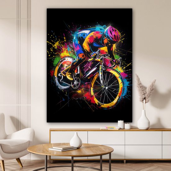 Peinture sur toile 120x160 cm - Décoration murale Graffiti - Sport - Cyclisme - Vélo - Décoration murale salon - Décoration chambre - Accessoires de chambre - Peintures