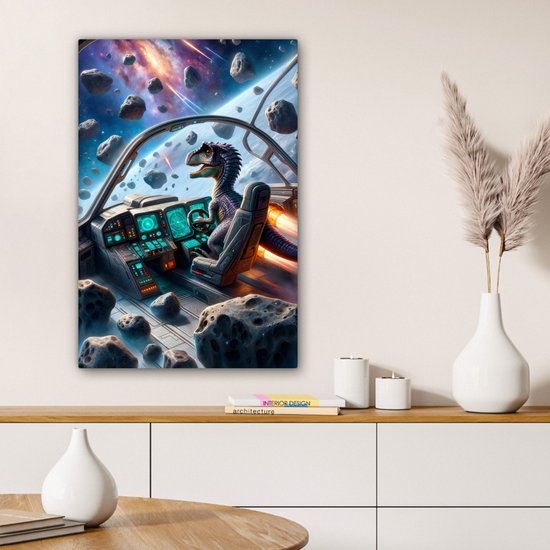Peinture sur toile 40x60 cm - Décoration murale Dino - Espace - Garçons - Décoration murale murale chambre ado - Décoration chambre pour adolescents - Accessoires chambre jeunesse ado - Tableaux chambre