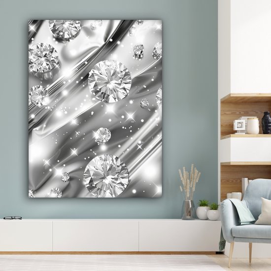 Peinture sur toile 120x160 cm - Décoration murale Abstrait - Diamant - Luxe - Moderne - Argent - Décoration murale salon - Décoration chambre moderne - Tableaux abstraits