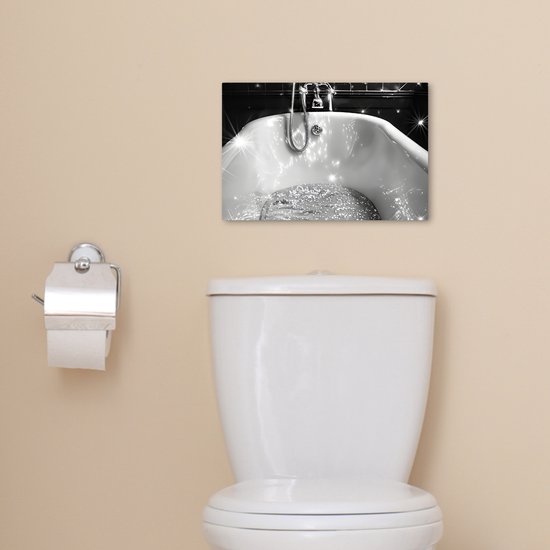 Canvas schilderij 30x20 cm - Wanddecoratie badkamer Badkuip - Glitters - Zwart wit - Badkamer - Muurdecoratie WC - Decoratieve accessoires - Toilet muur decoratie - Schilderijen op canvas