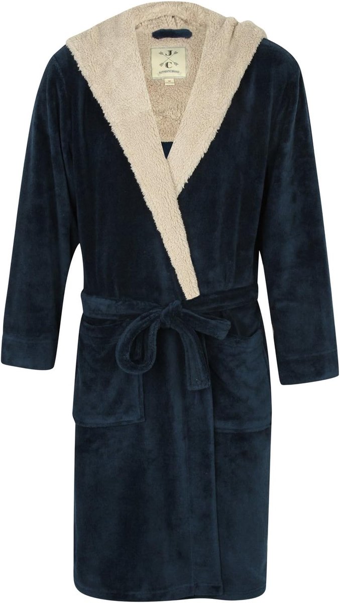 Fleece Ochtendjas met Capuchon in Blauw/Lichtgrijs